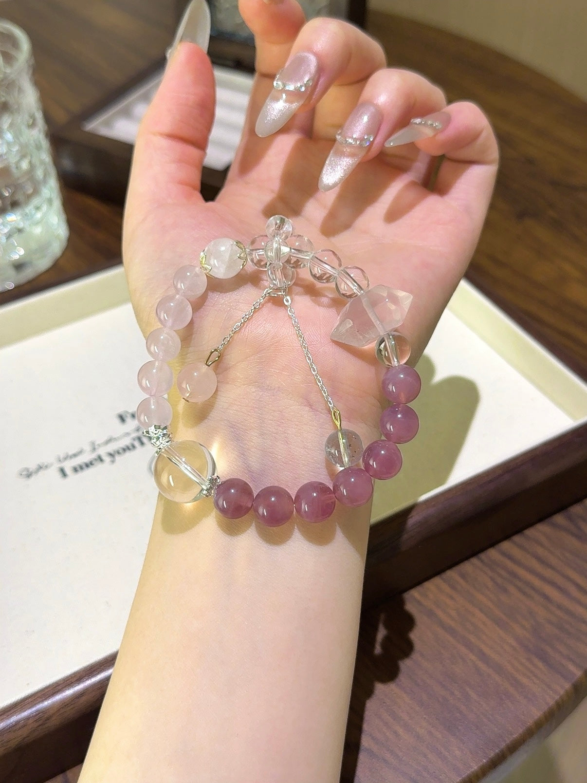 ▫️▪️ Pink quartz white water double-pointed bracelet